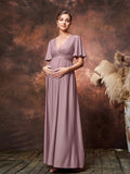 Maternity Solid Plunging Neck Butterfly Sleeves Formal Party Dress