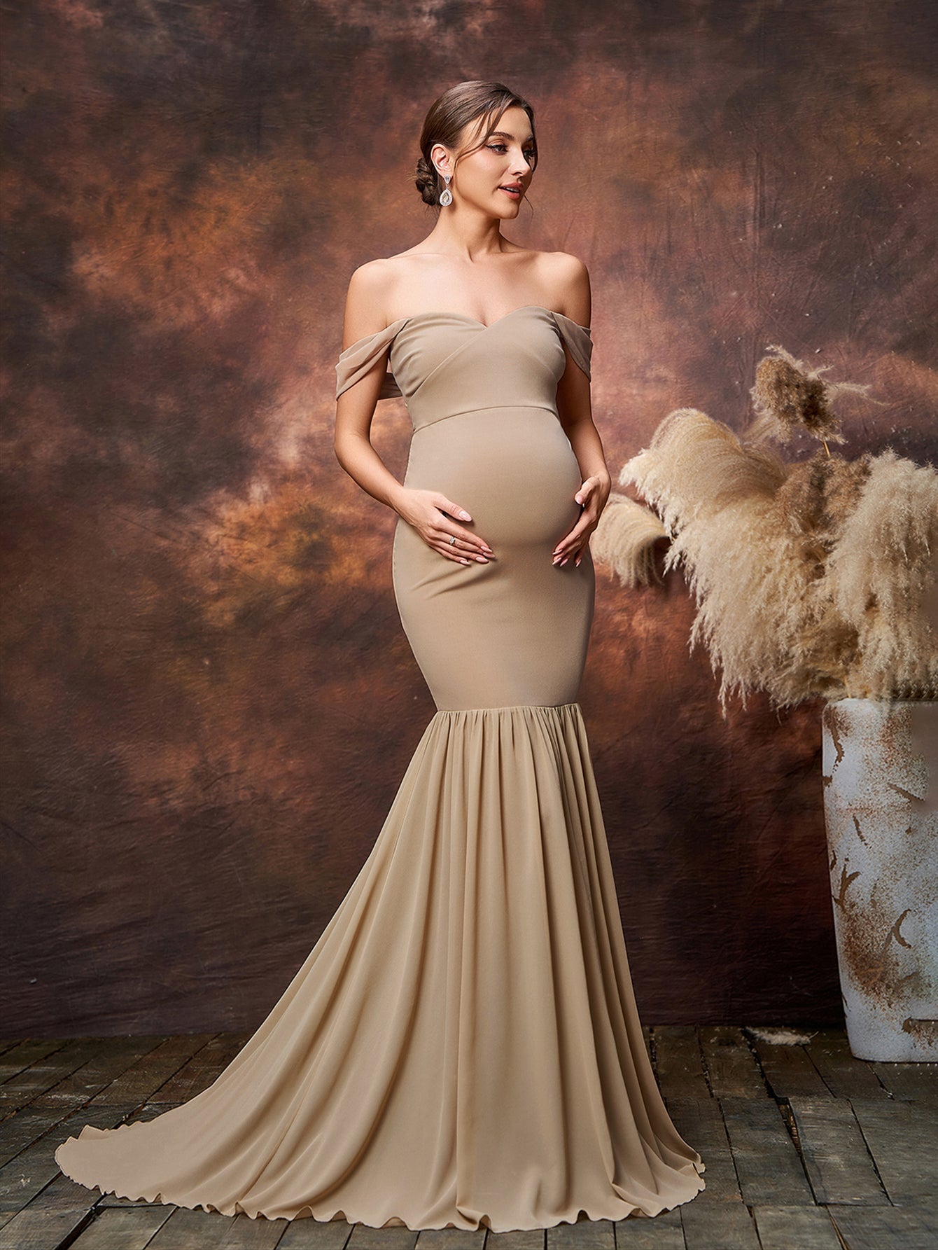 Maternity Off Shoulder Mermaid Hem Evening Dress