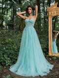 Elegant Strapless Applique Detail Beaded Sequin Bodice Split Tulle Prom Dress