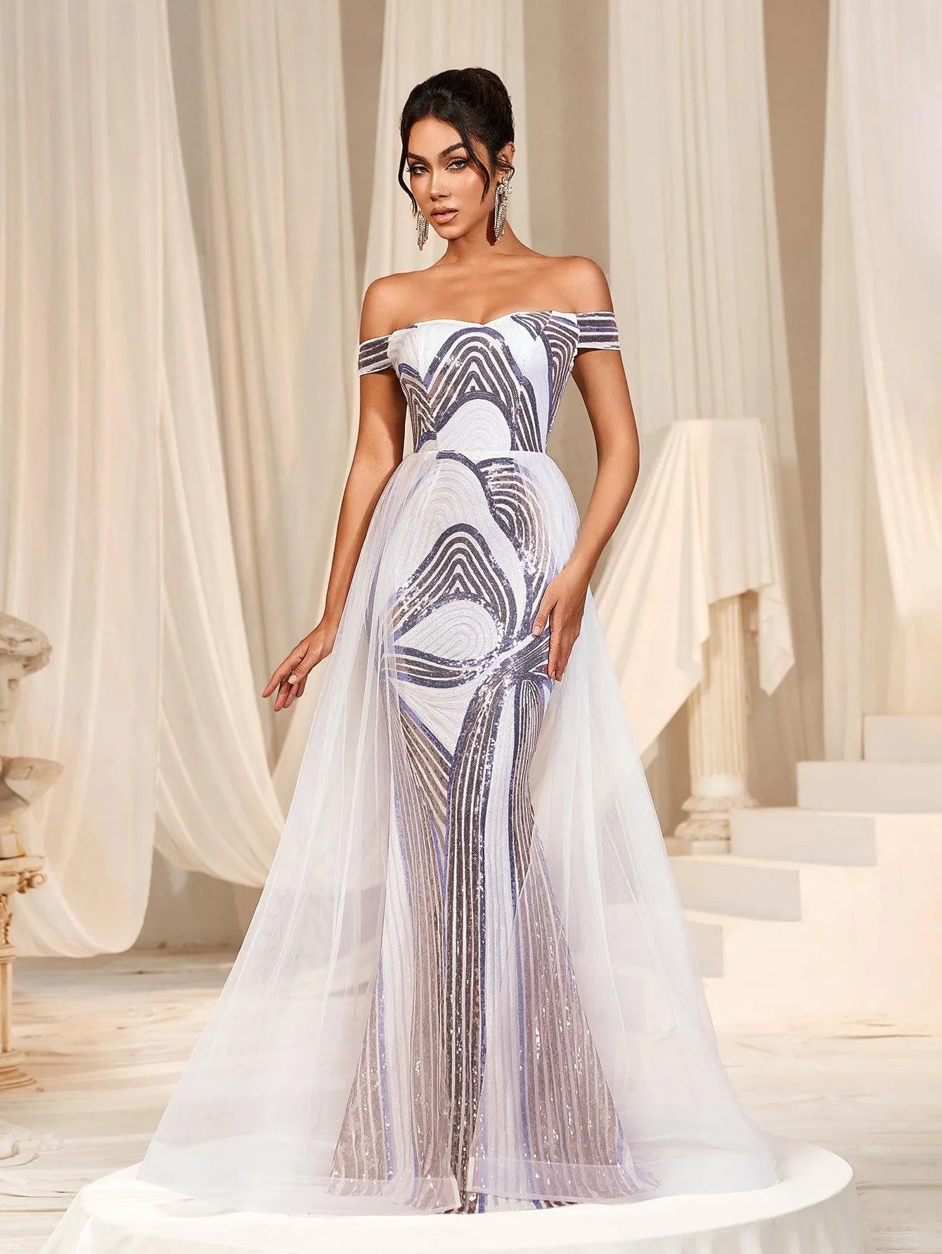 Elegant Off Shoulder Maxi Mermaid Prom Dresses - Elonnashop