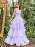 Gorgeous Applique Detail Beaded Bodice Contrast Layered Tulle Hem Prom Tube Dress