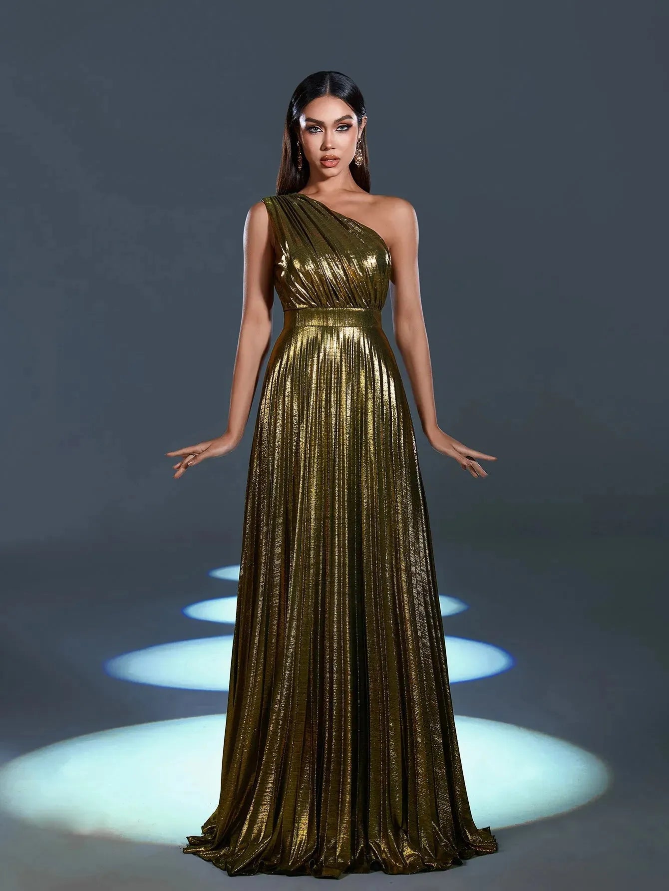 Homecoming Dress Gold Metallic A Line Dress Metallic One Shoulder