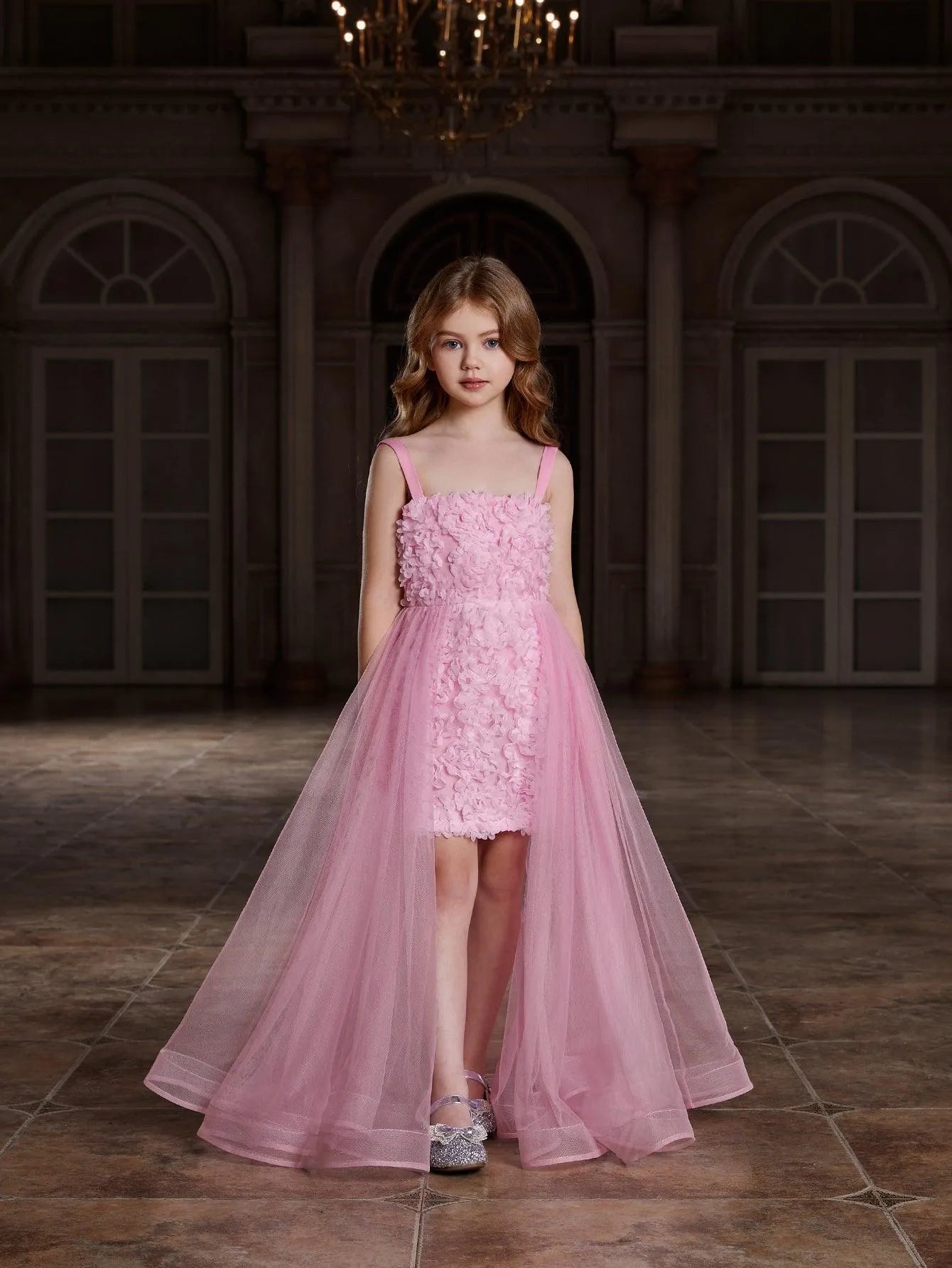 Tween Girls' Mesh Overlay Applique Cami Party Dress Pink / 12Y Tween Girls' Mesh Overlay Applique Cami Party Dress Pink / 12Y