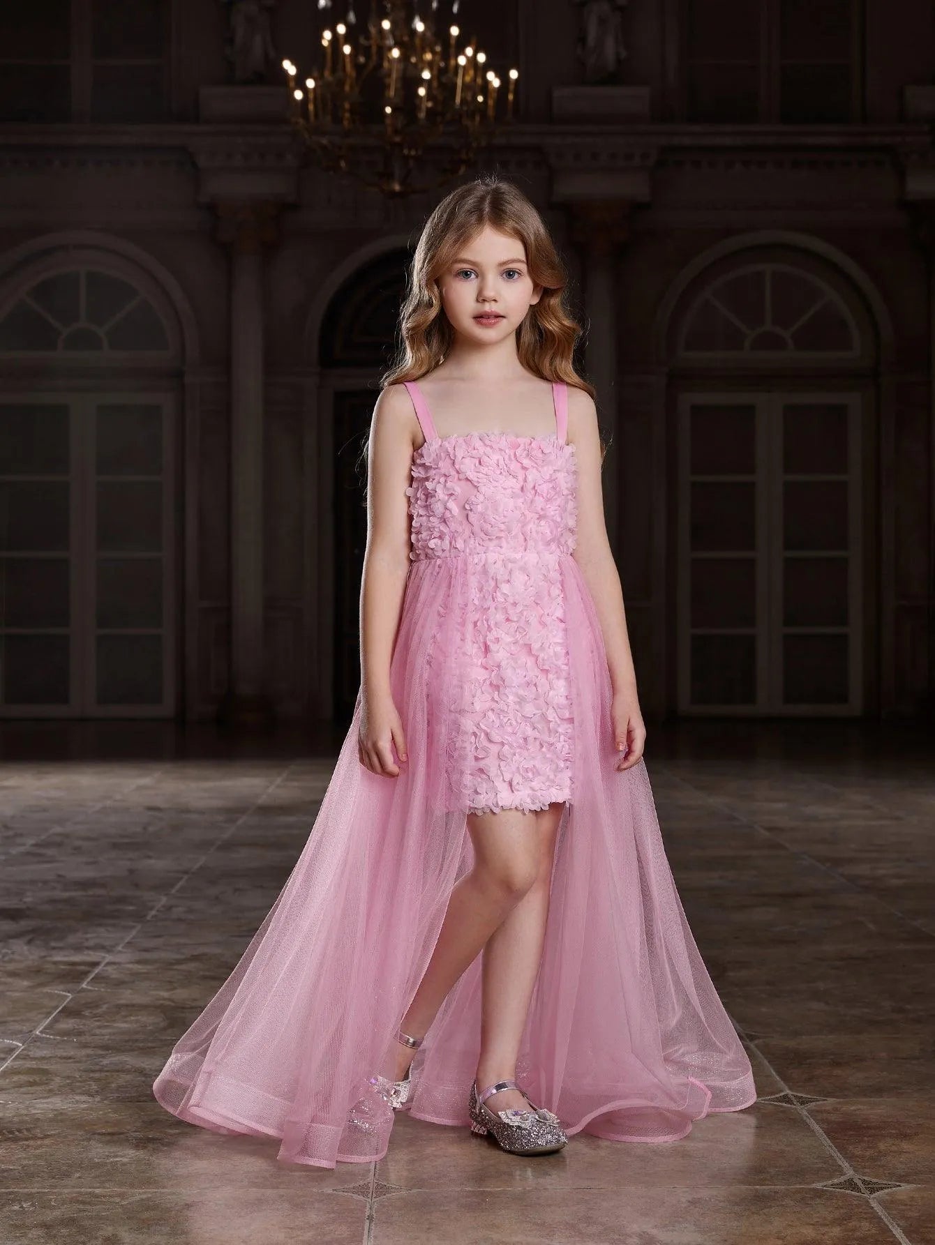 Tween Girls' Mesh Overlay Applique Cami Party Dress Tween Girls' Mesh Overlay Applique Cami Party Dress