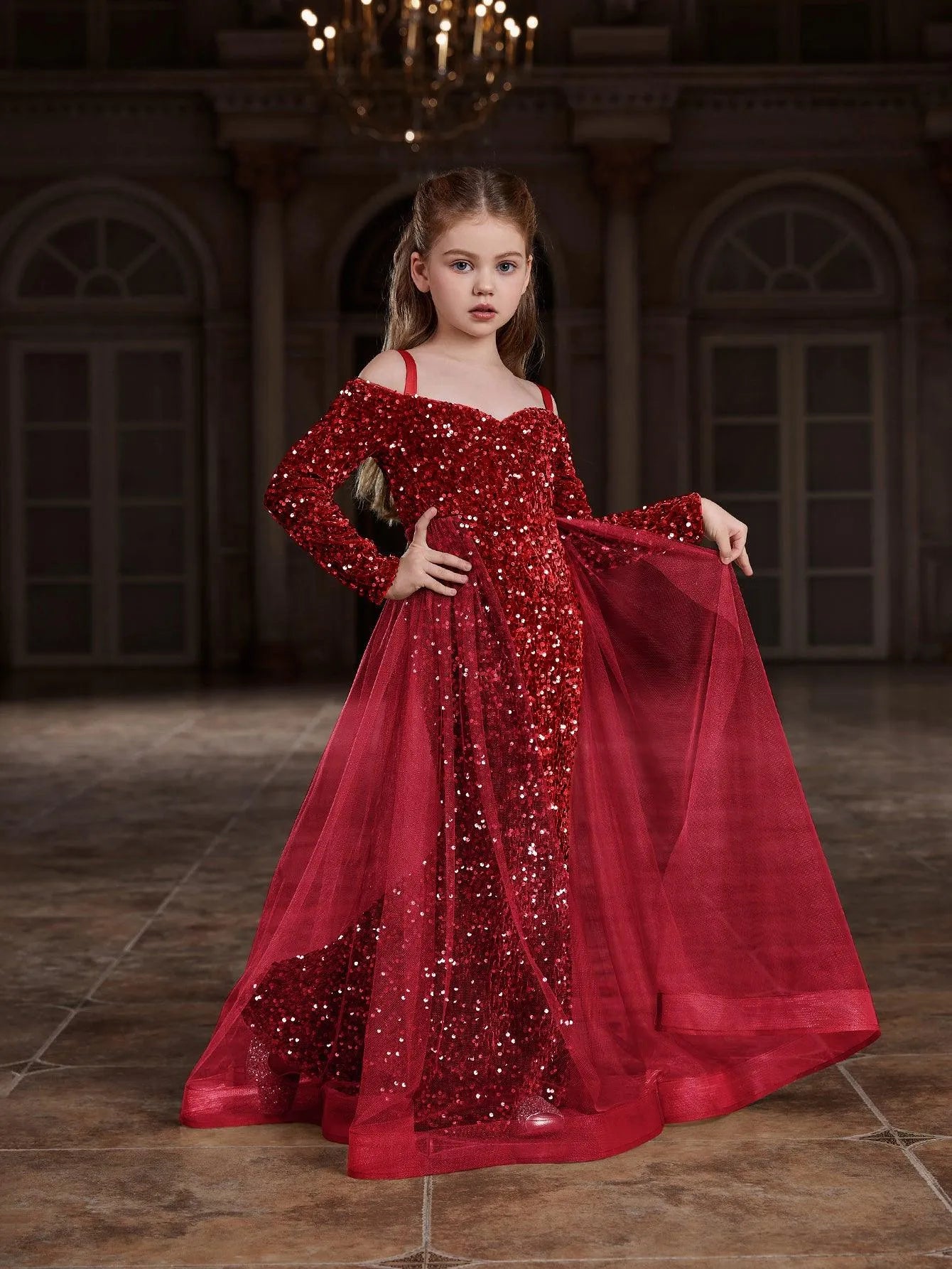 Tween Girls' Off Shoulder Mesh Overlay Sequin Prom Dress Elonnashop Tween Girls' Off Shoulder Mesh Overlay Sequin Prom Dress Elonnashop