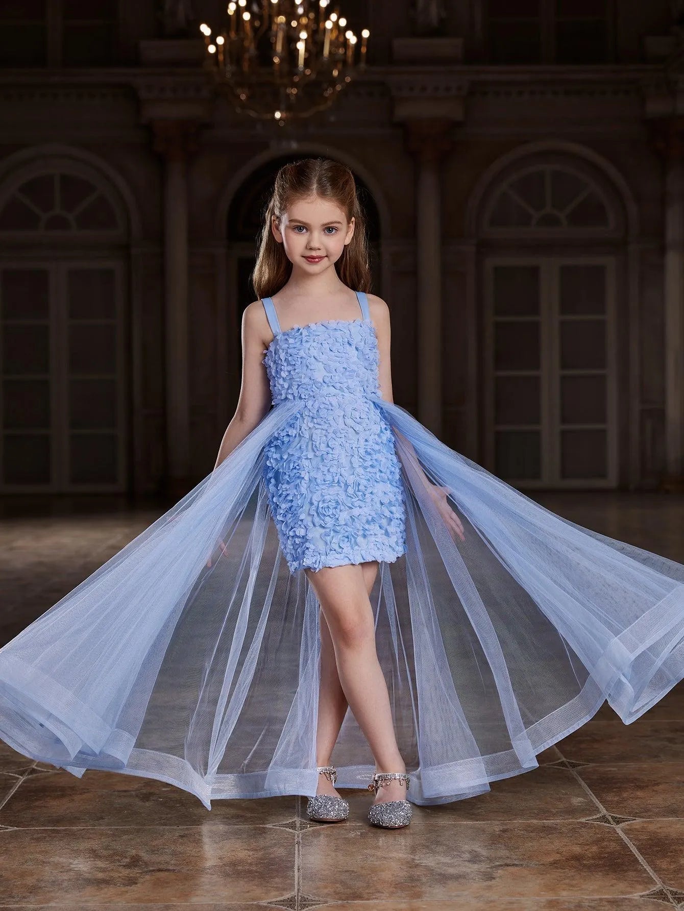 Tween Girls' Mesh Overlay Applique Cami Party Dress Tween Girls' Mesh Overlay Applique Cami Party Dress