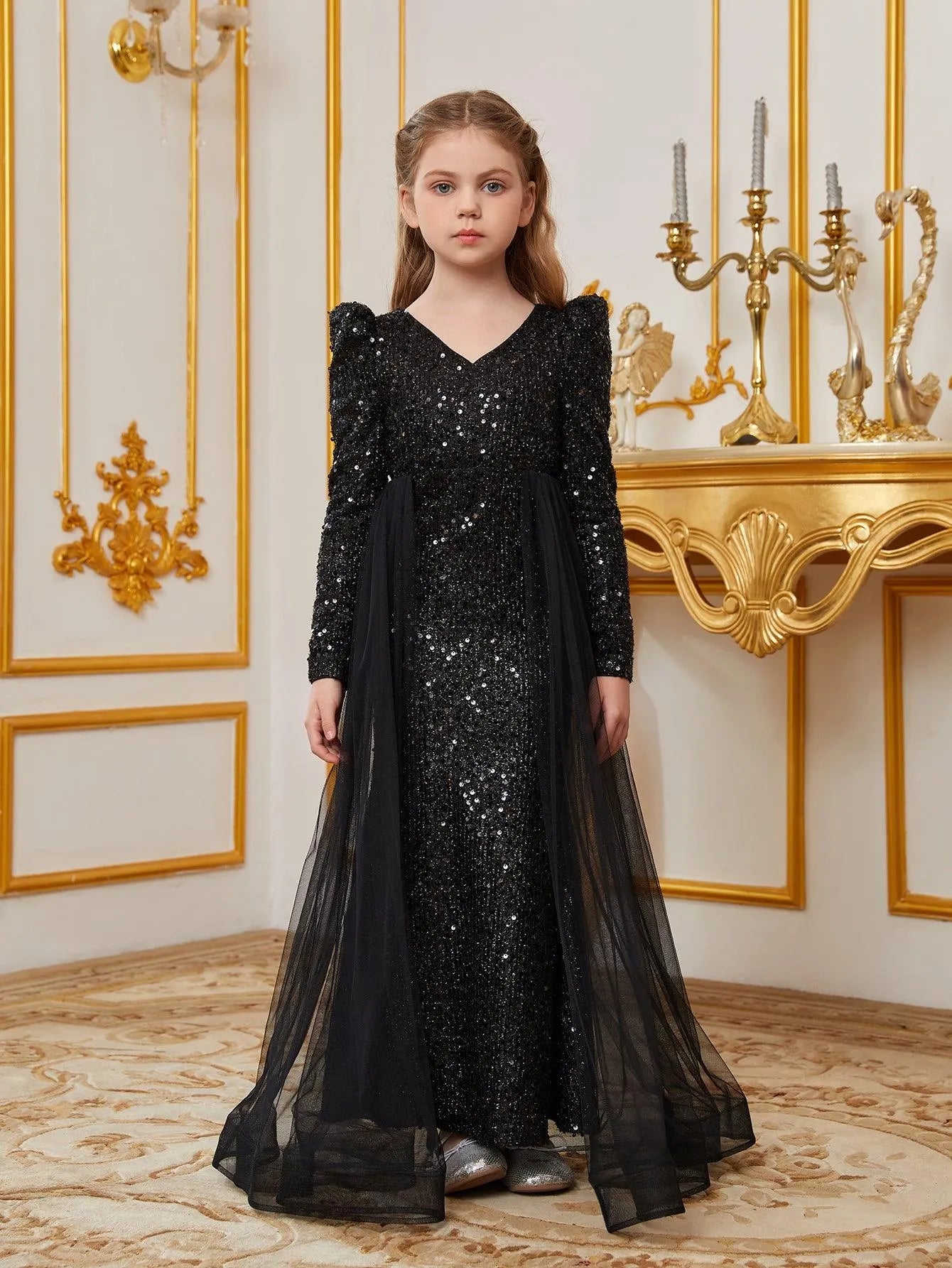 Tween Girls' Long Sleeves Mesh Overlay Sequin Mermaid Dress Black / 11Y Tween Girls' Long Sleeves Mesh Overlay Sequin Mermaid Dress Black / 11Y