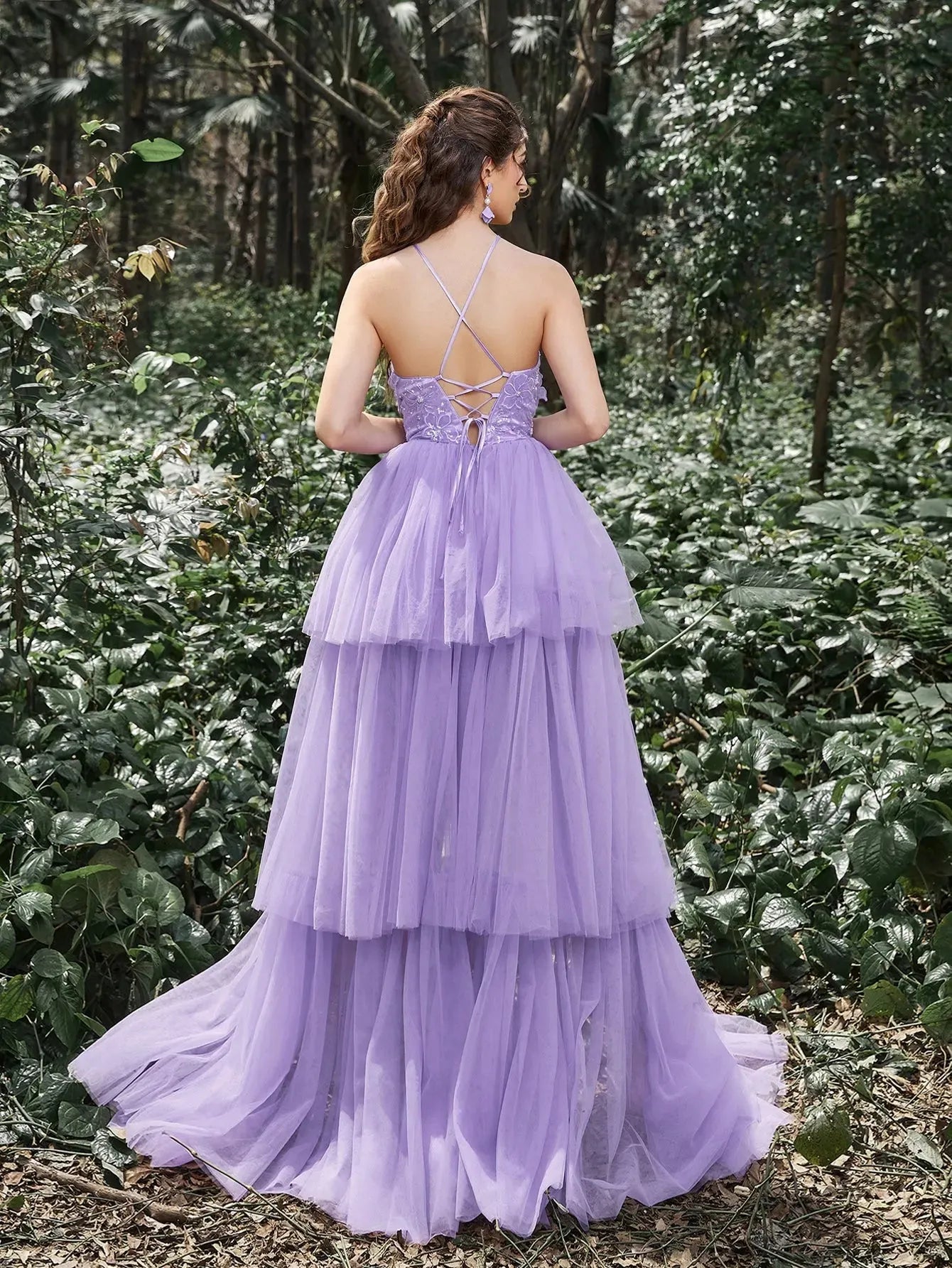 Gorgeous Halter Neck Beaded Bodice Contrast Layered Tulle Hem Prom Dress