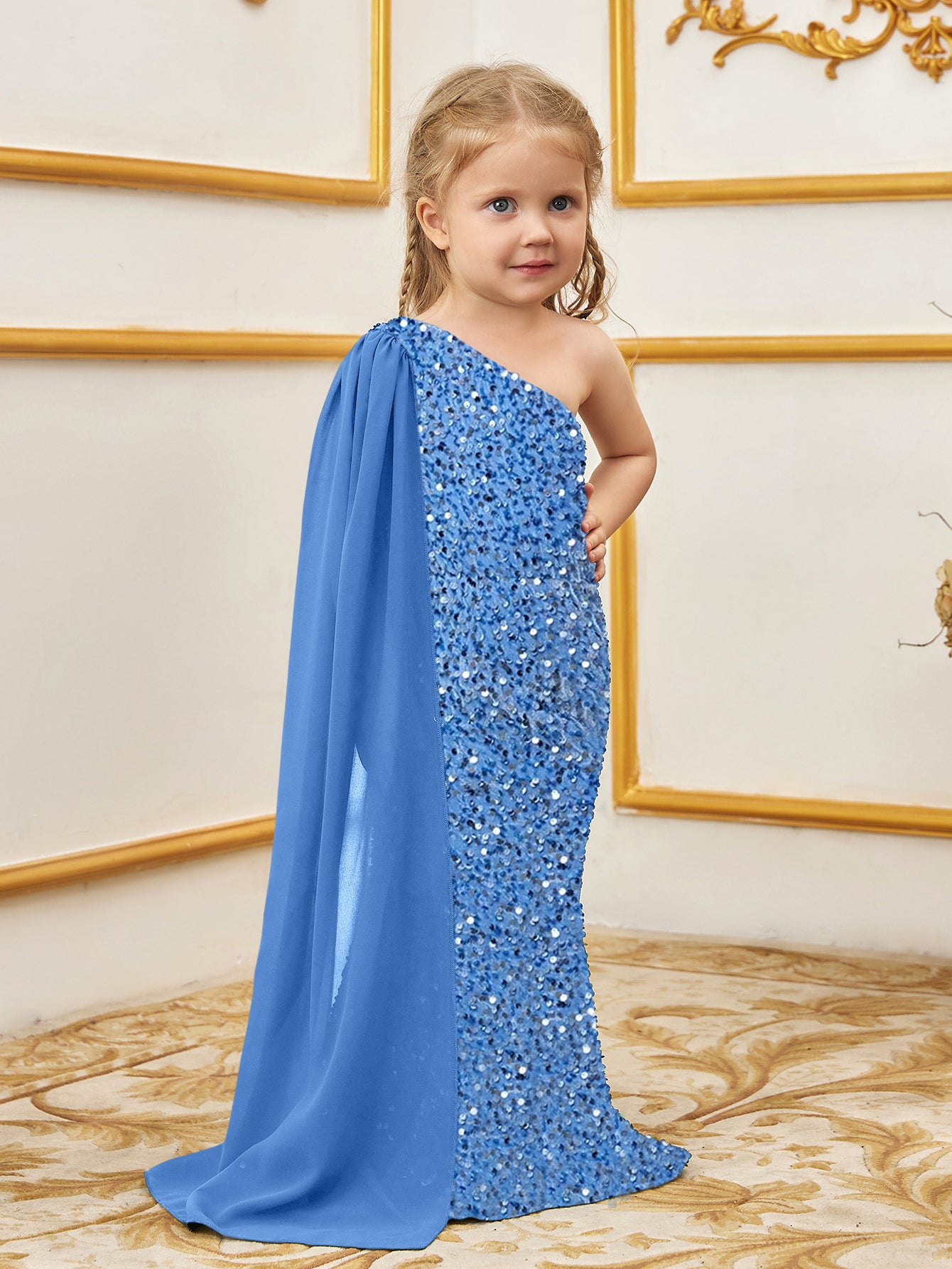 Young Girls' Draped Side Sequin Mermaid Party Dress