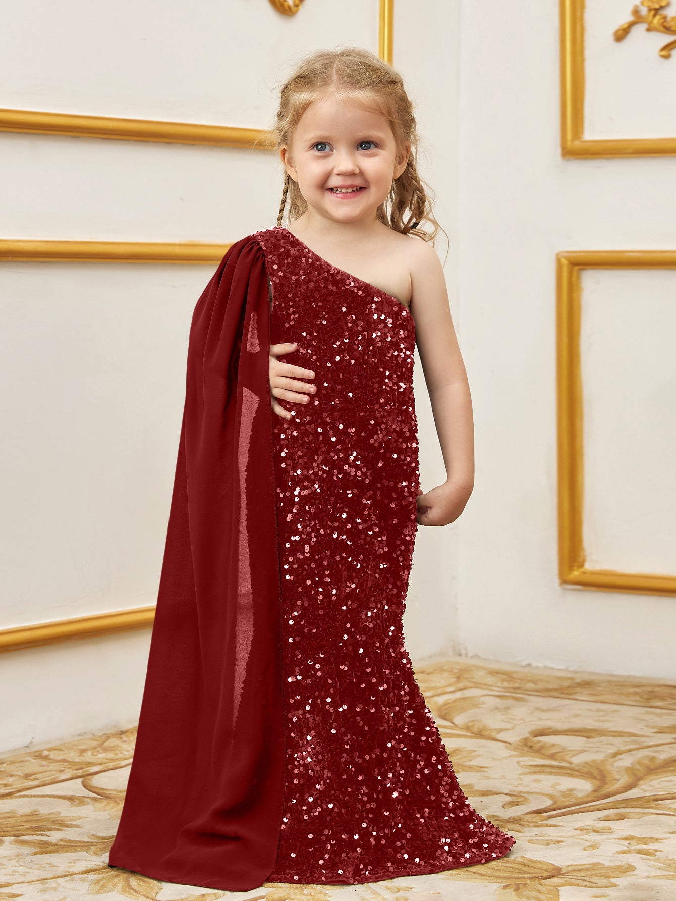 Young Girls' Draped Side Sequin Mermaid Party Dress