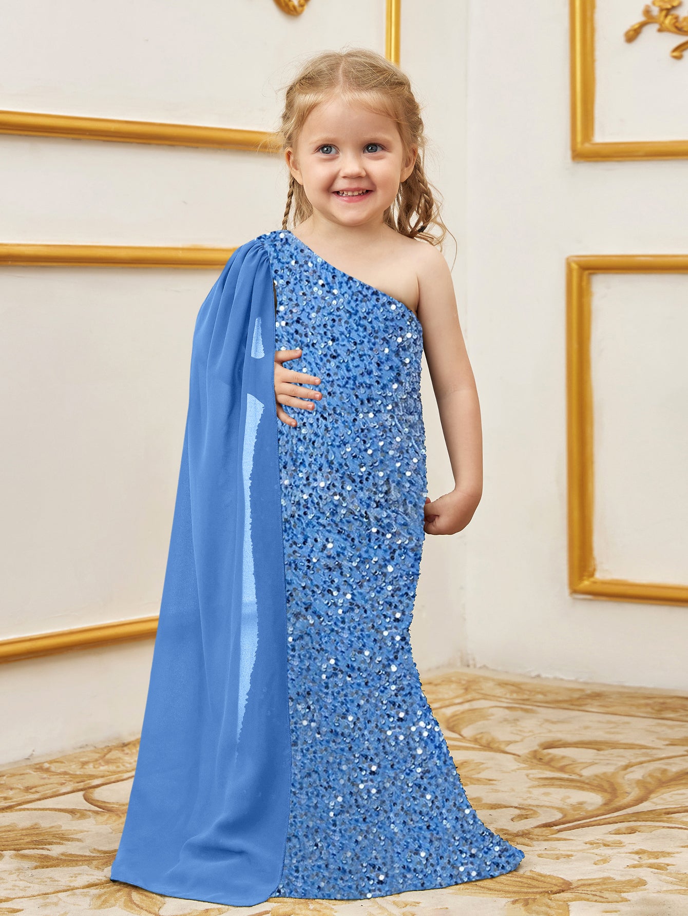 Young Girls' Draped Side Sequin Mermaid Party Dress