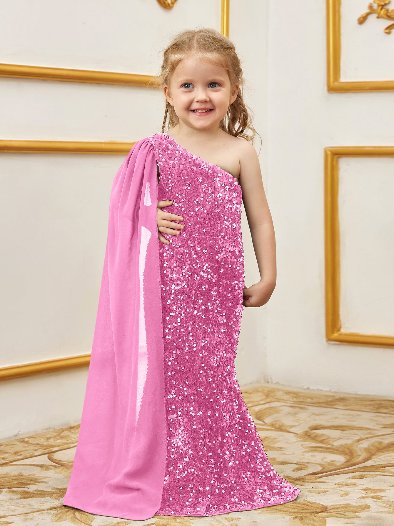 Young Girls' Draped Side Sequin Mermaid Party Dress