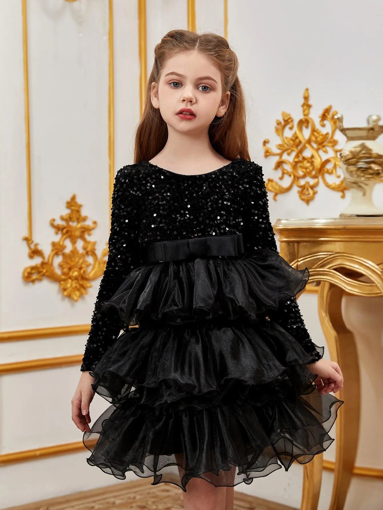 Tween Girls' Sequin Contrast Layered Organza Hem Dress - Elonnashop