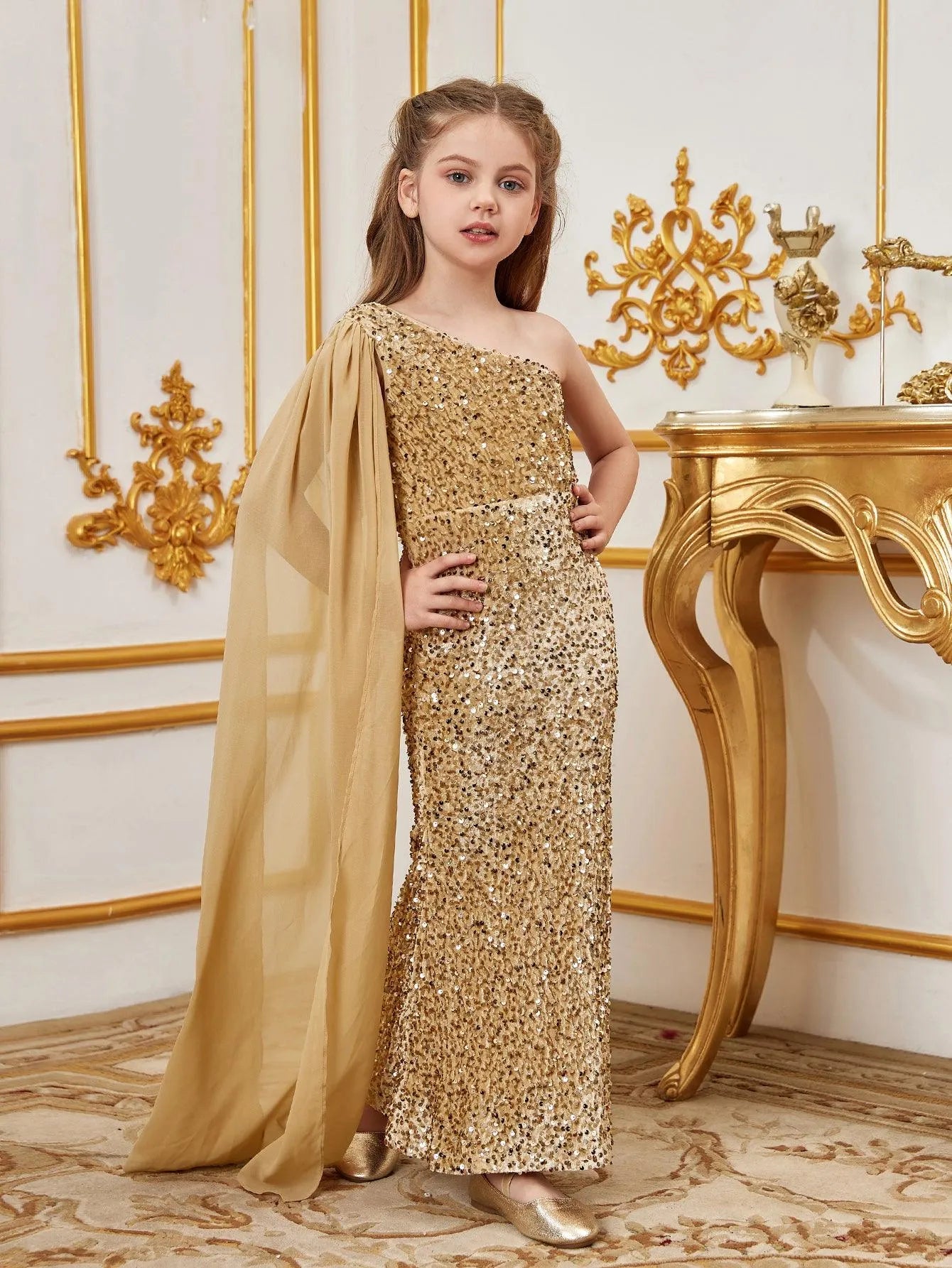 Tween Girls' Draped Side Sequin Mermaid Party Dress - Elonnashop