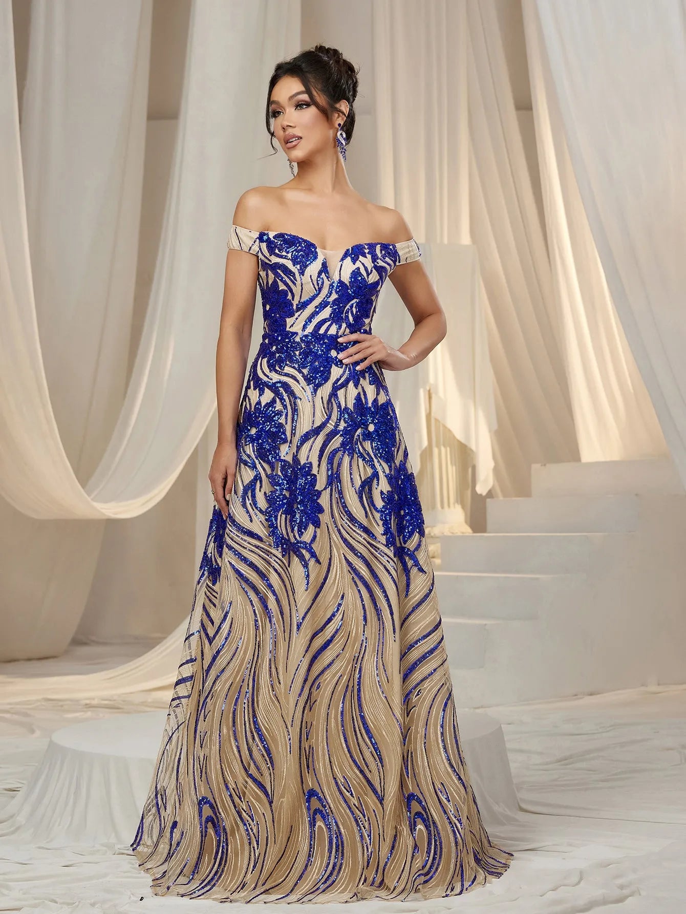 Elegant Off Shoulder Graphic Sequin Formal Prom Dress Evening Dress Elonnashop Elegant Off Shoulder Graphic Sequin Formal Prom Dress Evening Dress Elonnashop