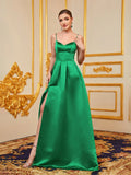 Elegant Solid Split Satin Cami Prom Dress