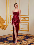 Elegant Twist Front Split Thigh Slip Satin Party Dress