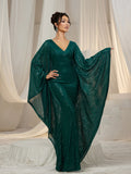 Elegant Plunging Neck Batwing Sleeves Mermaid Hem Sequin Formal Party Dress