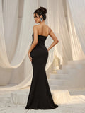 Elegant Strapless Rhinestone Detail Mermaid Hem Evening Dress