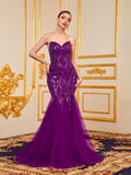 Elegant Mesh Insert Mermaid Hem Sequin Tube Evening Dress