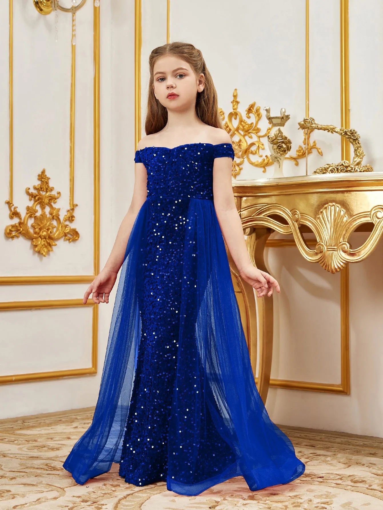 Tween Girls' Off Shoulder Mesh Overlay Sequined Prom Dress Red / 9Y Tween Girls' Off Shoulder Mesh Overlay Sequined Prom Dress Red / 9Y