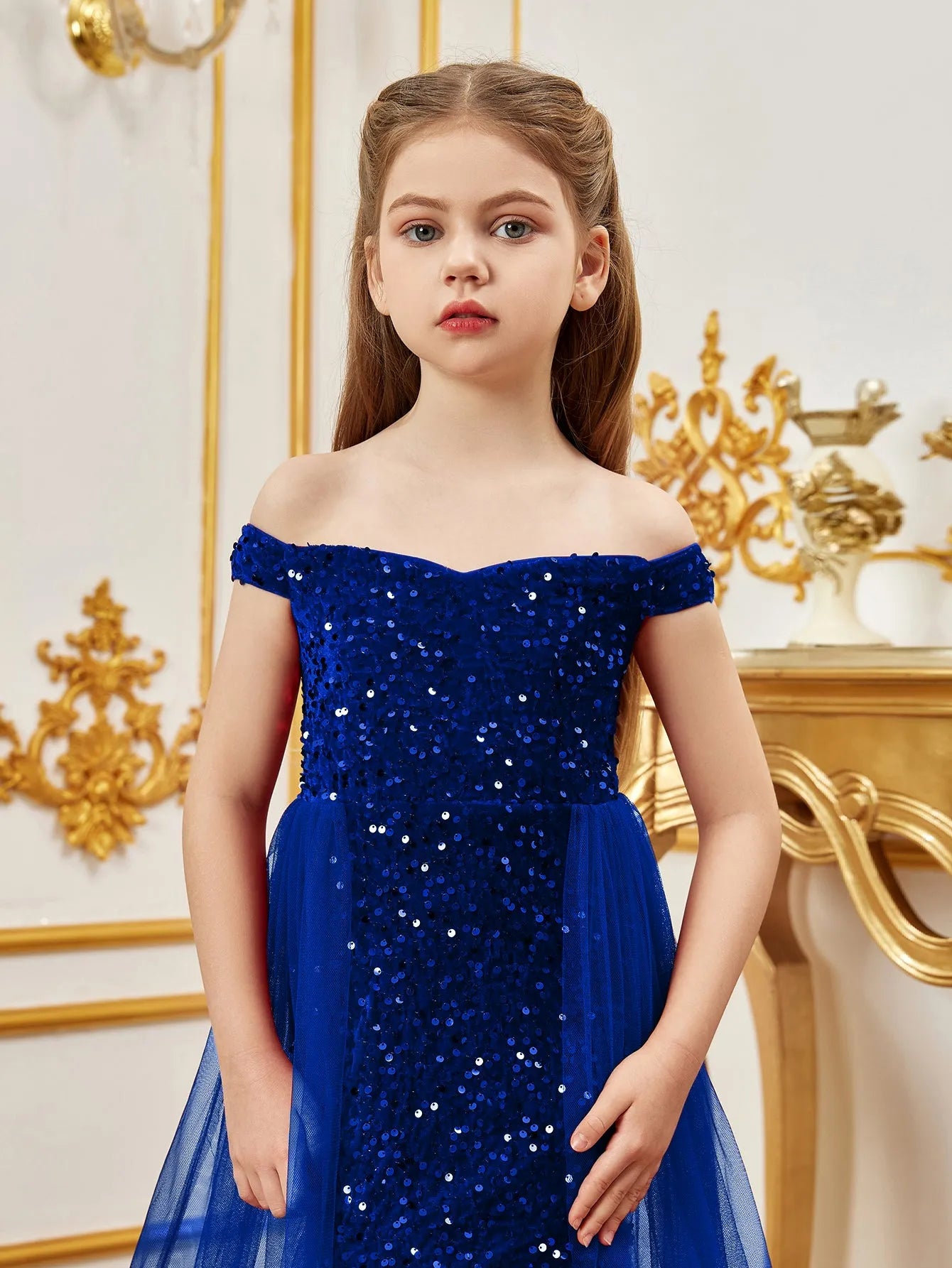 Tween Girls' Off Shoulder Mesh Overlay Sequined Prom Dress Red / 9Y Tween Girls' Off Shoulder Mesh Overlay Sequined Prom Dress Red / 9Y