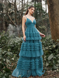 Gorgeous Plunging Neck Tiered Tulle Slip Prom Dress - Elonnashop