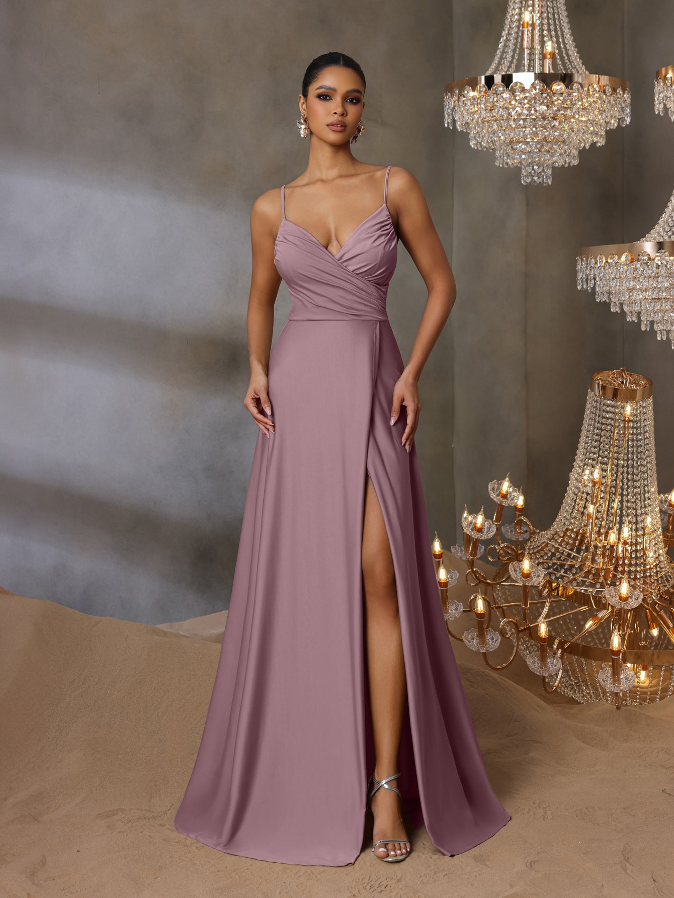 Solid V Neck Split Thigh Cami Bridesmaid Dress Elonnashop Solid V Neck Split Thigh Cami Bridesmaid Dress Elonnashop