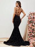 Elegant Spaghetti Strap Sequin Mermaid Dress - Elonnashop