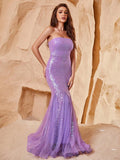 Mesh Insert Mermaid Hem Sequin Formal Prom Dress - Elonnashop