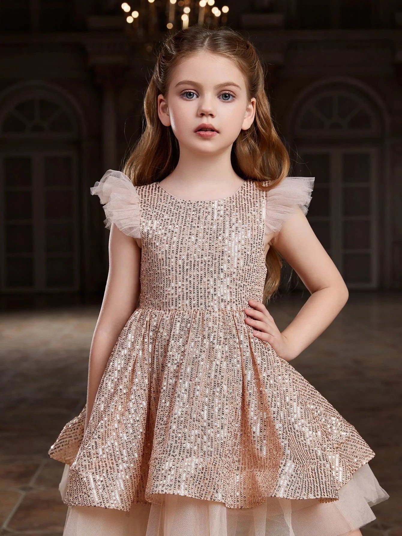 Tween Girls' Sparkling Cap Sleeves Sequin Party Dress - Elonnashop