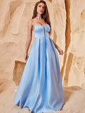 Elegant Tube Pleated Satin A Line Dresses - Elonnashop