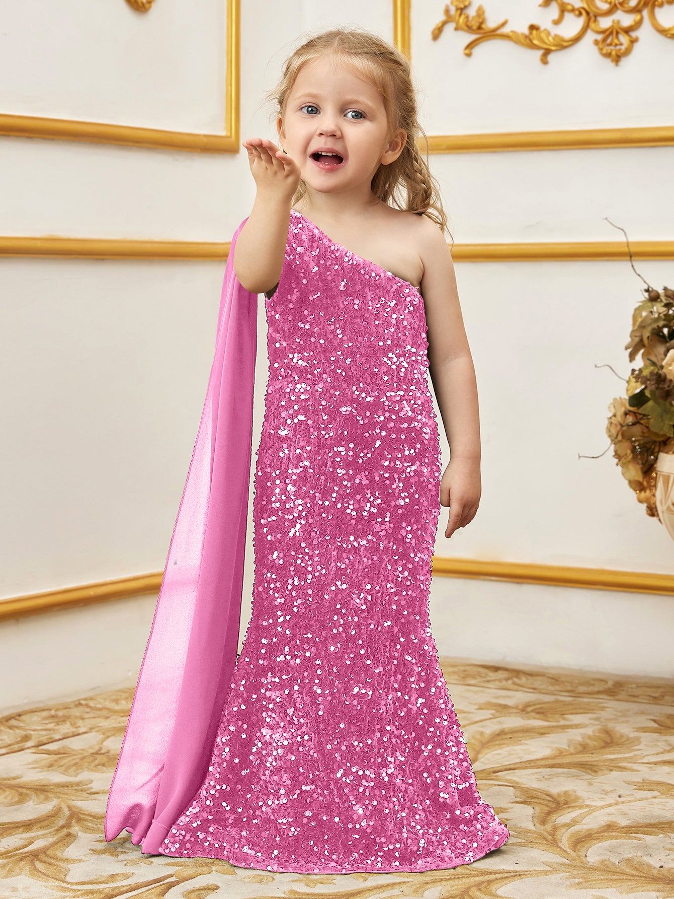 Young Girls' Draped Side Sequin Mermaid Party Dress