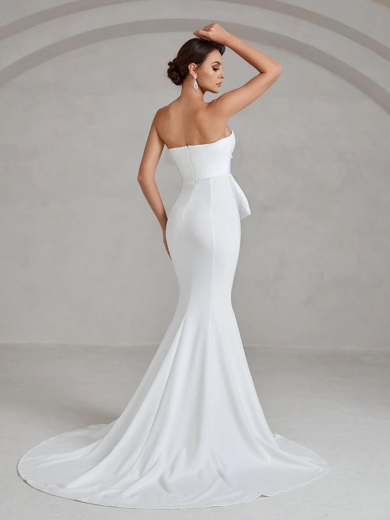 Bow Front Mermaid Hem Tube Wedding Dress - Elonnashop