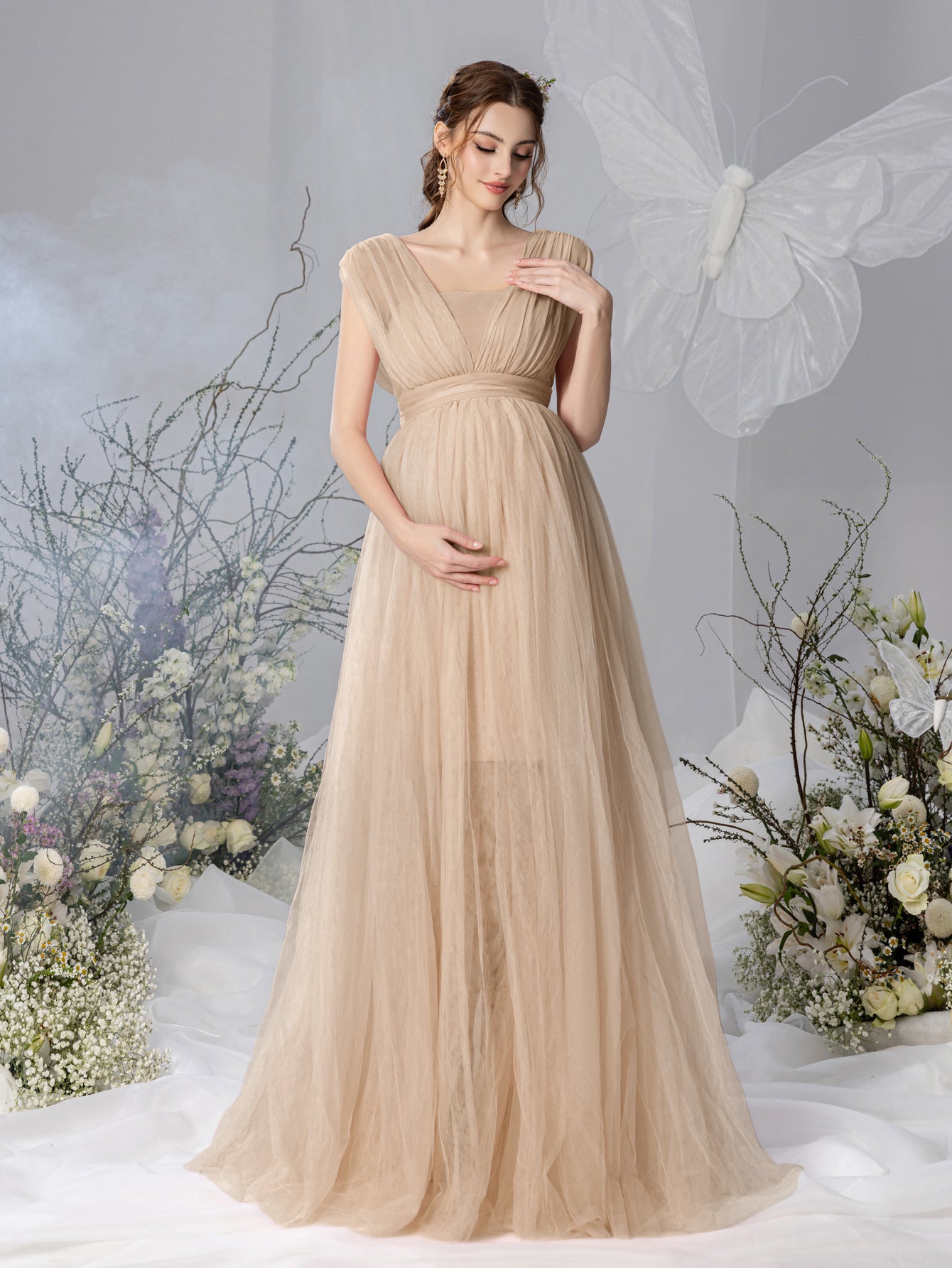 Maternity V Neck Backless Mesh Party Dress Elonnashop Maternity V Neck Backless Mesh Party Dress Elonnashop