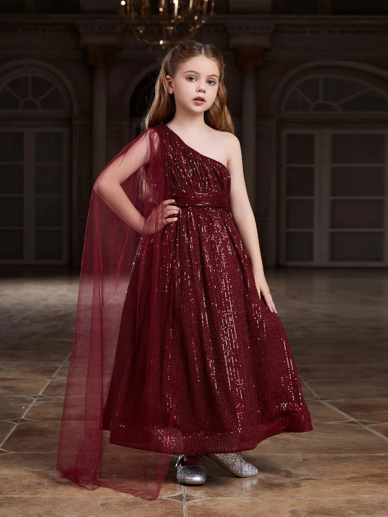 Tween Girls' One Shoulder Draped Side Sequin Prom Dress - Elonnashop