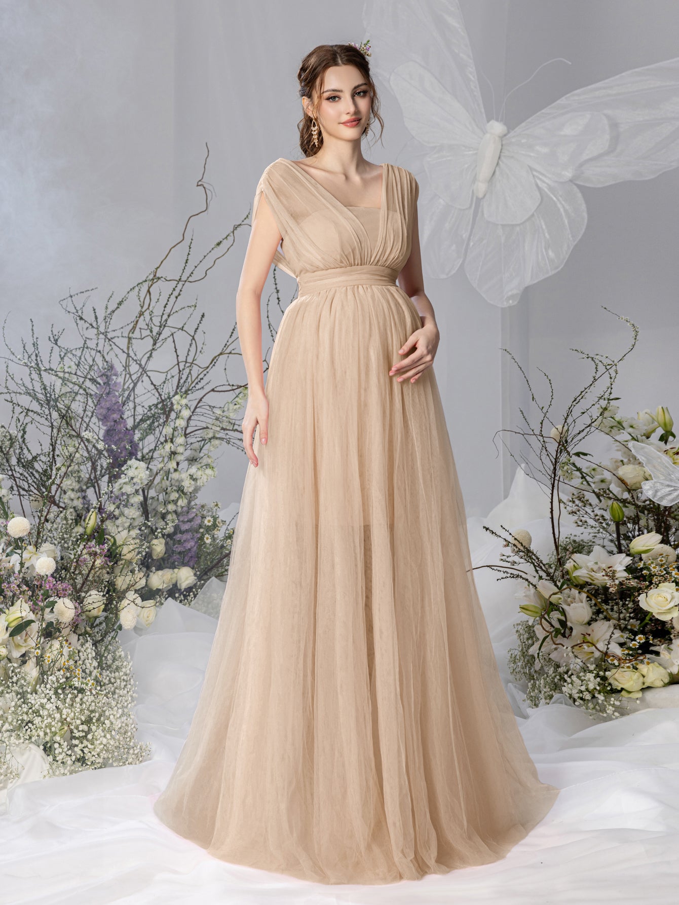 Maternity V Neck Backless Mesh Party Dress Elonnashop Maternity V Neck Backless Mesh Party Dress Elonnashop