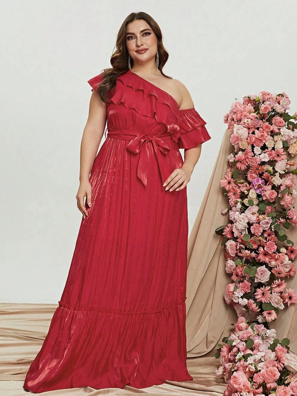 Plus Size Asymmetrical One Shoulder Chiffon A Line Dresses - Elonnashop