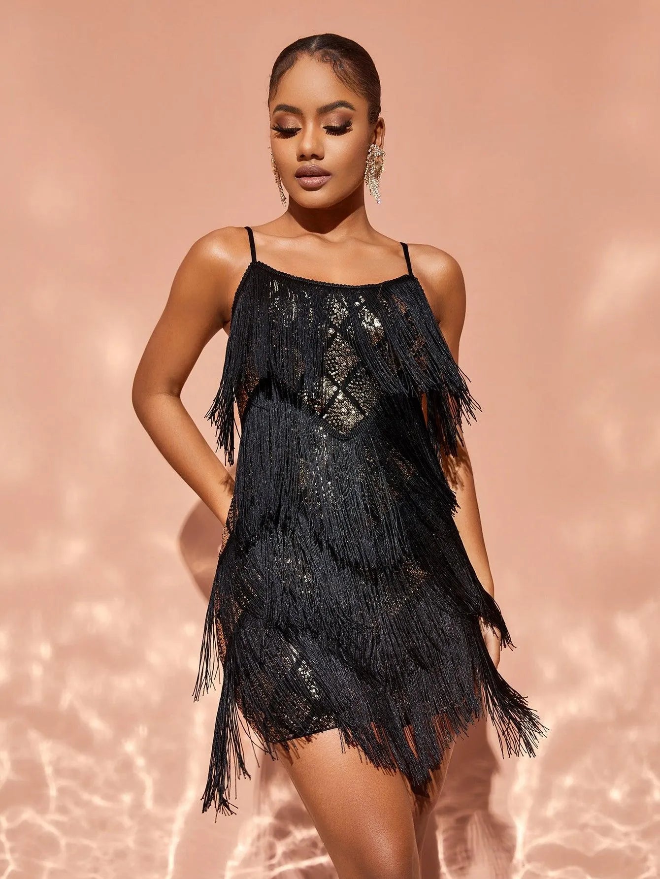 Chic Fringed Sequin Mini Party Dress - Elonnashop