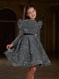 Tween Girls' Mock Neck Gigot Sleeve Sequin A Line Dress - Elonnashop