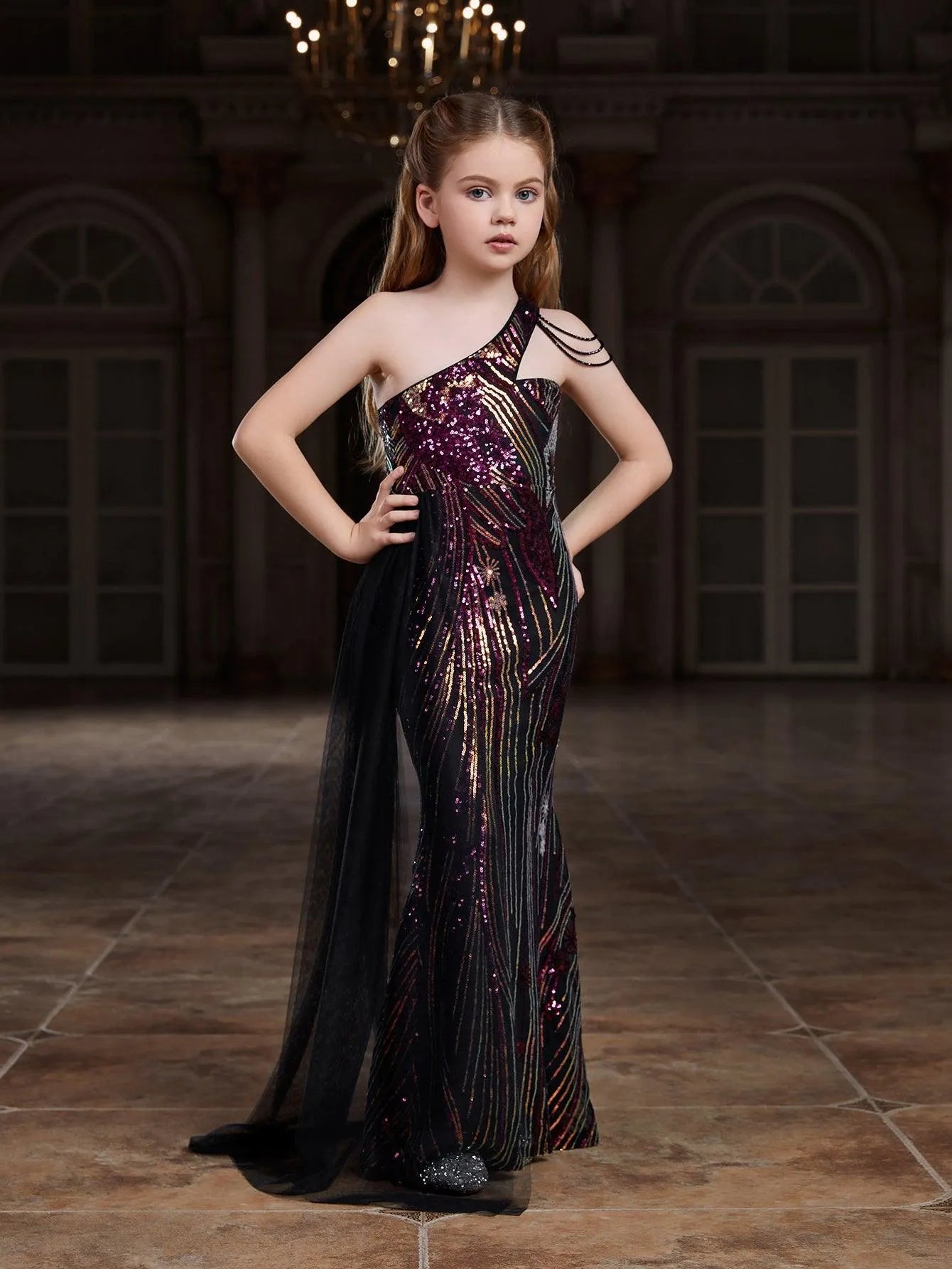 Tween Girls' One Shoulder Sleeveless Graphic Sequin Party Dress - Elonnashop