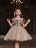 Tween Girls' Sparkling Off Shoulder Sequin Party Dress - Elonnashop