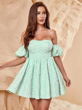 Off Shoulder Puff Sleeves Mini Graduation Dress - Elonnashop