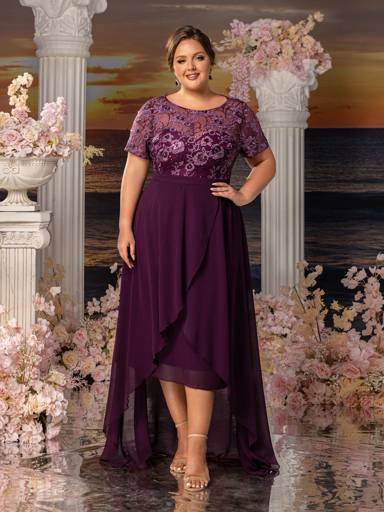 Plus Womens' Elegant Mother-of-the-Bride Gown: Embroidered Sequin Bod Elonnashop Plus Womens' Elegant Mother-of-the-Bride Gown: Embroidered Sequin Bod Elonnashop