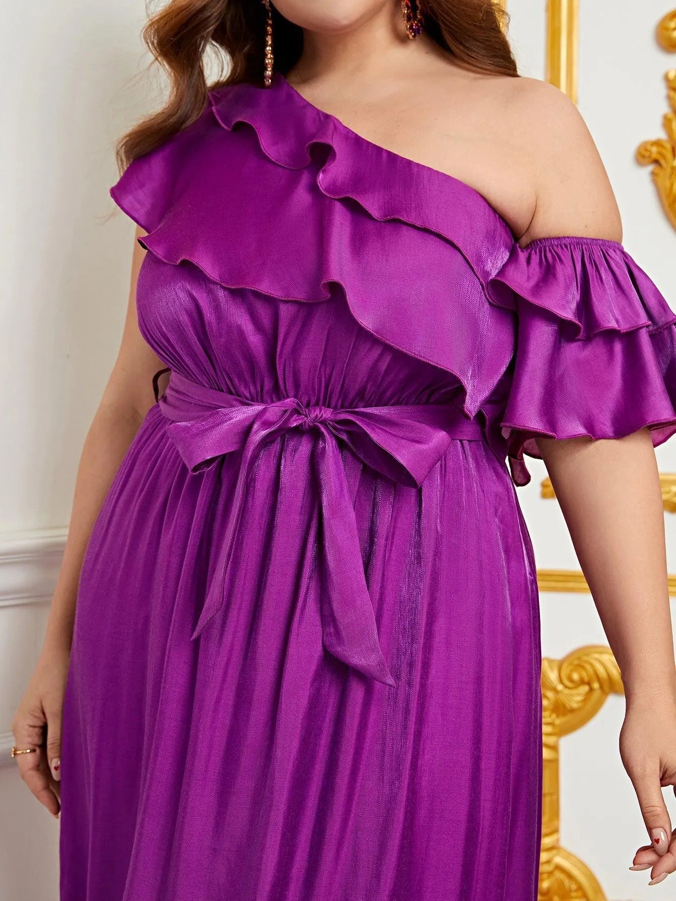 Plus Size Asymmetrical One Shoulder Chiffon A Line Dresses - Elonnashop