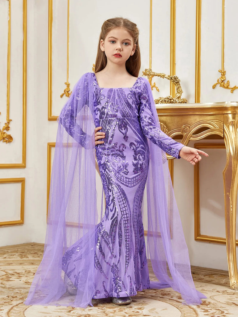 fitted lace wedding dress Elegant Baby Girls Purple Sequin Princess Dress Toddler Prom Dress –  marryshe main image 0