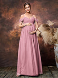 Maternity Cold Shoulder Ruched Bust Tulle Cami Party Dress