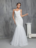 Ruched Front Mermaid Hem Sequin Tube Wedding Dresses - Elonnashop