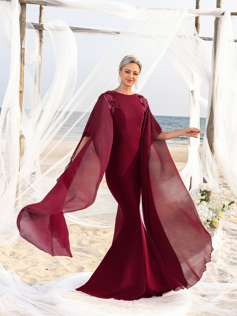 bodycon elegant dresses Column Floral Print V-neck Half Sleeves Red Mother of the Bride & Groo main image 1