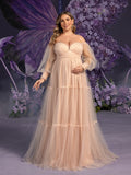 Plus Maternity Off Shoulder Bishop Sleeves Layered Tulle Photography Dress
